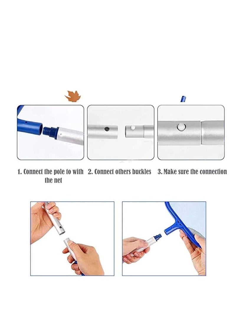 SYOSI - Swimming Pool Skimmer Net Pool Leaf Skimmer Fine Mesh Skimming Pool Net with Adjustable 5 Connecting Aluminium Telescopic Pole Swimming Pool Cleaning Leaf Skim Net - Image 1