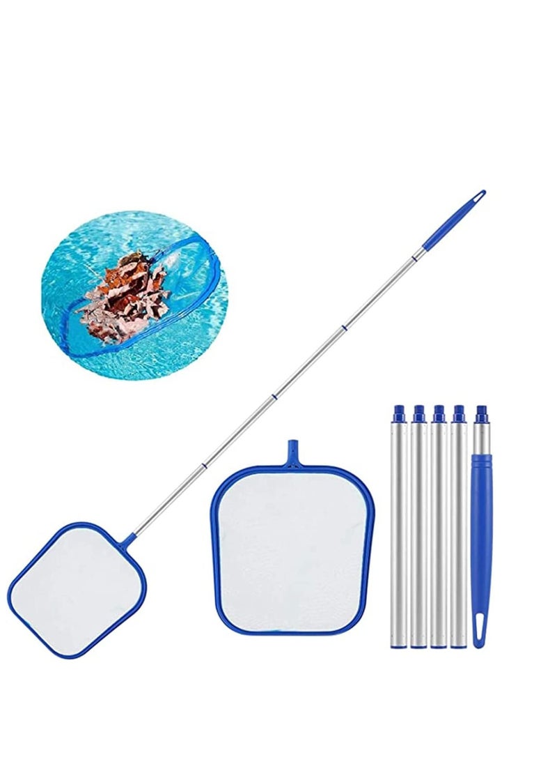 SYOSI - Swimming Pool Skimmer Net Pool Leaf Skimmer Fine Mesh Skimming Pool Net with Adjustable 5 Connecting Aluminium Telescopic Pole Swimming Pool Cleaning Leaf Skim Net - Image 1
