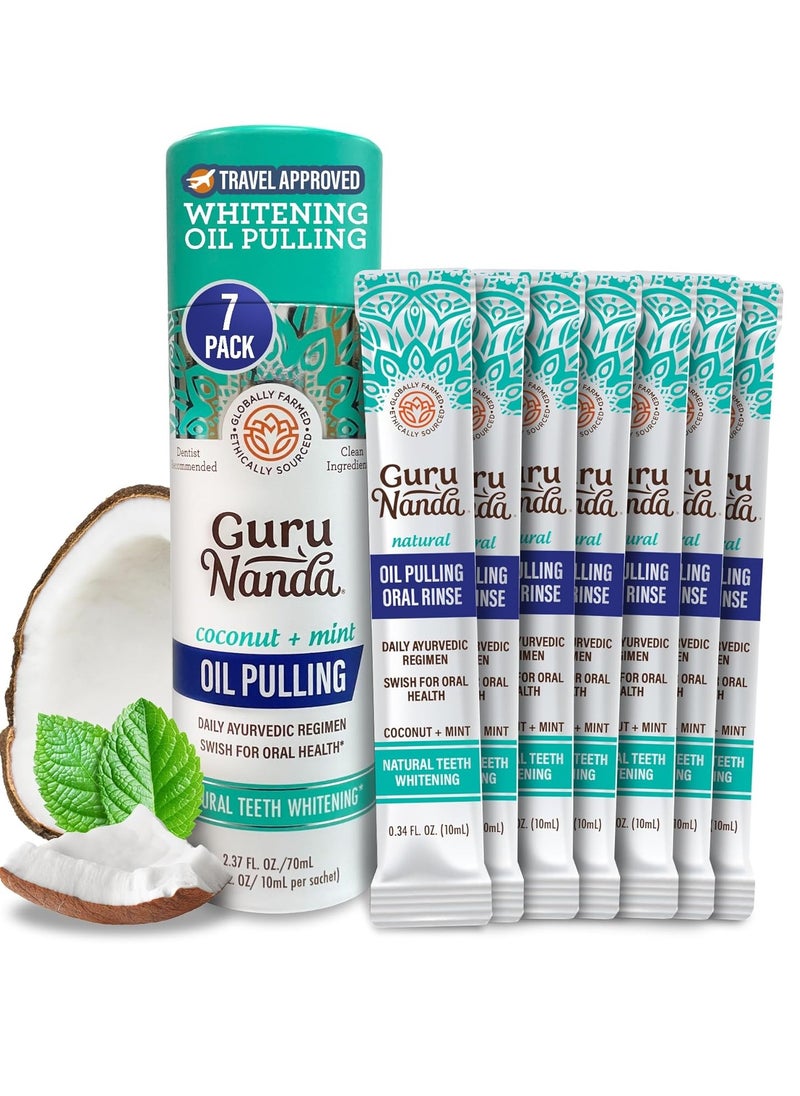 GuruNanda GuruNanda Travel Sachets Coconut Oil Pulling, Fresh Breath & Whitening Mouthwash, 7 Essential Oils & Vitamins for Happy Teeth & Gums, 7 Sachets  - Image 1