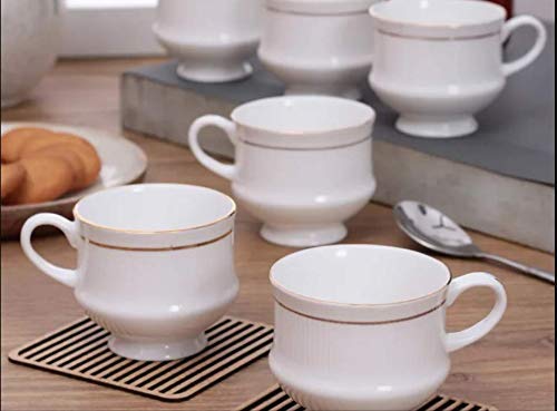 E - Ezra E-Ezra Goldening Fine Tableware Bone China Tea Cups Set of 6 Coffee Mugs for Home Office -(140 ml) - Image 4