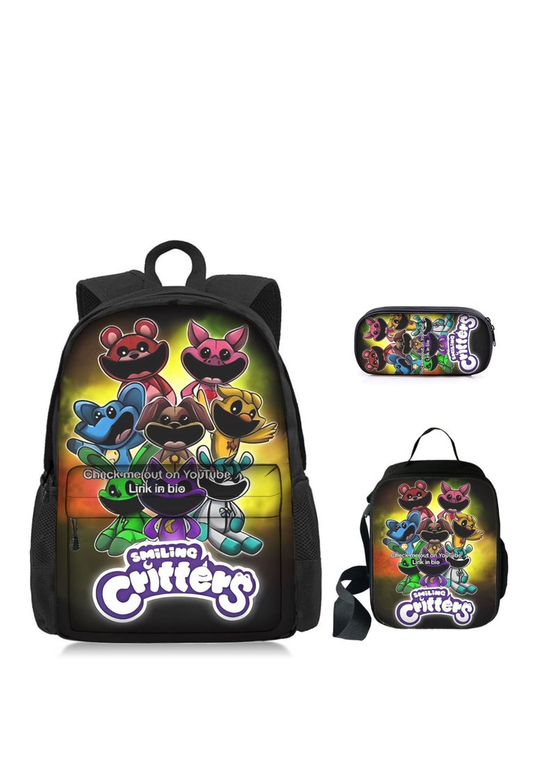 Y&D - 3-piece set Smiling Critters Anime Backpacks Smiling Critters Lightweight Backpacks Meal Bags Pen Bags Cute CatNap Cartoon Stuffed Anime Smiling Critters backbags - Image 1
