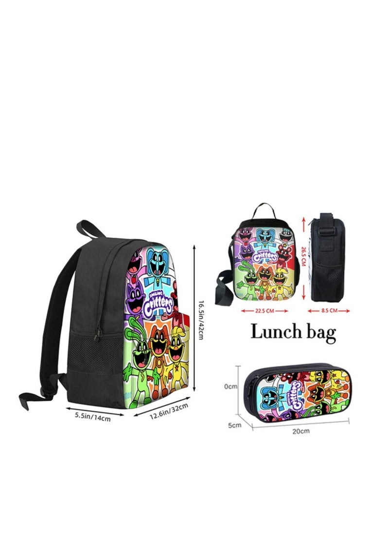 Y&D - 3-piece set Smiling Critters Anime Backpacks Smiling Critters Lightweight Backpacks Meal Bags Pen Bags Cute CatNap Cartoon Stuffed Anime Smiling Critters backbags - Image 1