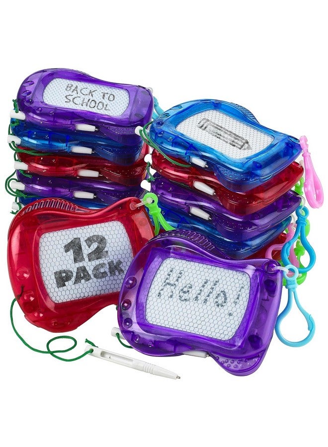 Bedwina Bedwina Mini Magnetic Drawing Board for Kids - (Pack of 12) Backpack Keychain Clip Drawing Boards, Erasable Doodle Sketch Writing Pad Boys & Girls, Birthday Kids Party Favors  - Image 1