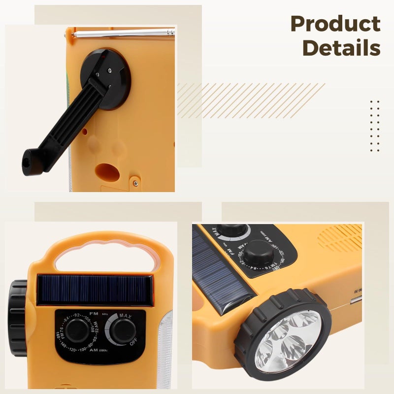 Solar Crank AM FM Radio LED Flashlight Reading Lamp Portable Emergency Weather Alert - Image 5