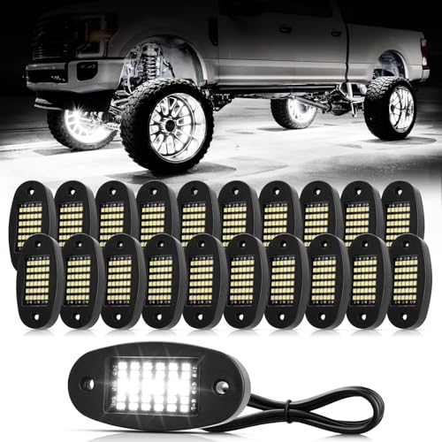 Hovano 20 Pods White Rock Lights 6000K Pure White 36 LEDs SMD Chips Super Bright Neon Underglow Light IP68 Waterproof for Pickup Trucks SUV UTV ATV RZR Car Boats White - Image 1