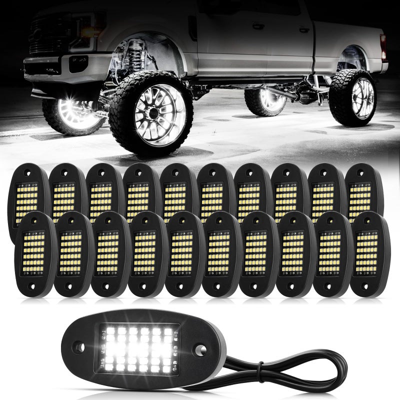 Hovano 20 Pods White Rock Lights 6000K Pure White 36 LEDs SMD Chips Super Bright Neon Underglow Light IP68 Waterproof for Pickup Trucks SUV UTV ATV RZR Car Boats White - Image 2