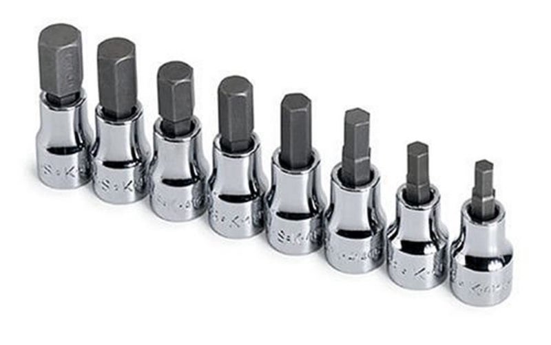 SK Tools USA 38 Drive 8 Piece Standard Metric Chrome Hex Bit Socket Set 5MM 12MM 19708