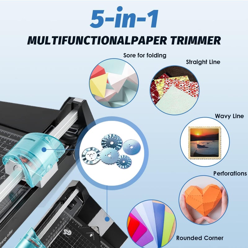 Frifreego 12 Inch Rotary Paper Cutter Heavy Duty, Paper Trimmer with 4 Different Blades for Straight/Wave/Dotted/Creasing Line, Suitable for Cutting Paper Coupons Photos Postcards Scrapbook - Image 2