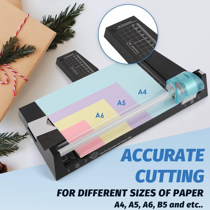 Frifreego 12 Inch Rotary Paper Cutter Heavy Duty, Paper Trimmer with 4 Different Blades for Straight/Wave/Dotted/Creasing Line, Suitable for Cutting Paper Coupons Photos Postcards Scrapbook - Image 3