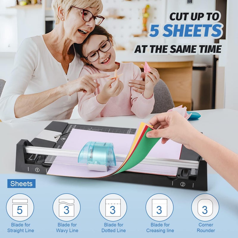 Frifreego 12 Inch Rotary Paper Cutter Heavy Duty, Paper Trimmer with 4 Different Blades for Straight/Wave/Dotted/Creasing Line, Suitable for Cutting Paper Coupons Photos Postcards Scrapbook - Image 4