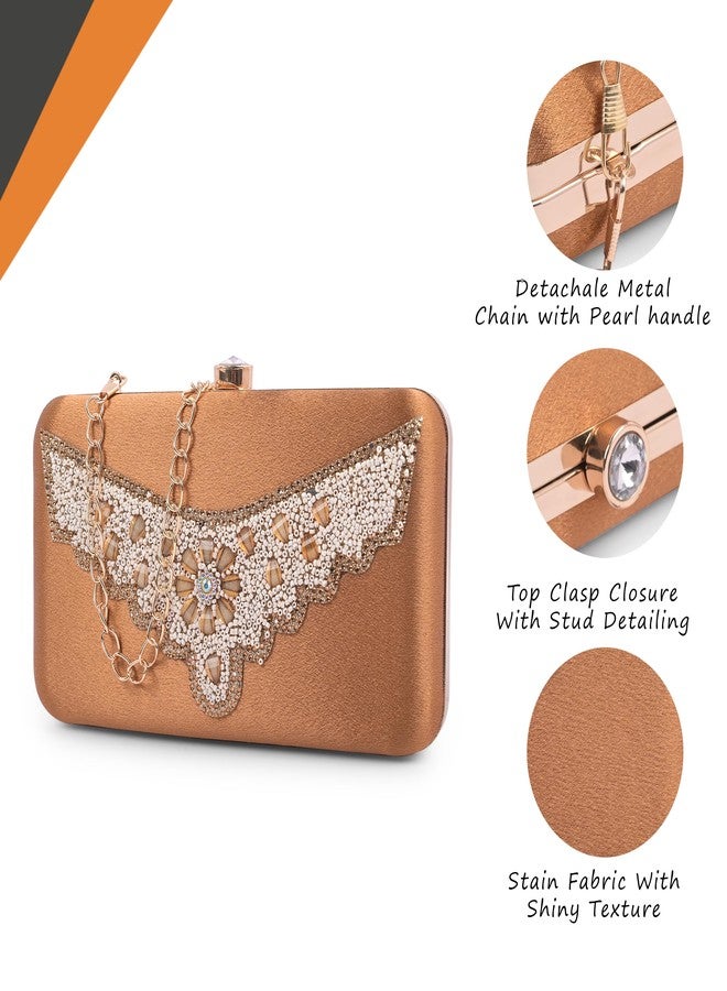 ADISA Beaded formal party clutch with pearls handle gold chain for women and girls (CL110-COP) - Image 4