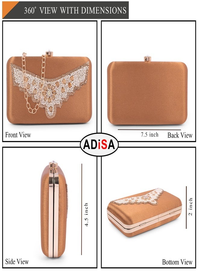ADISA Beaded formal party clutch with pearls handle gold chain for women and girls (CL110-COP) - Image 3
