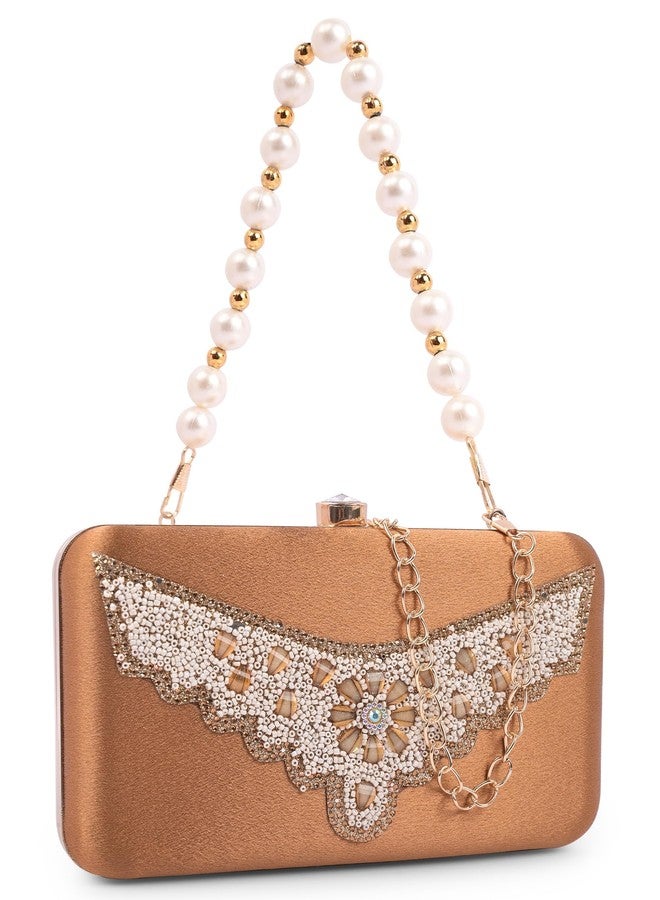 ADISA Beaded formal party clutch with pearls handle gold chain for women and girls (CL110-COP) - Image 1