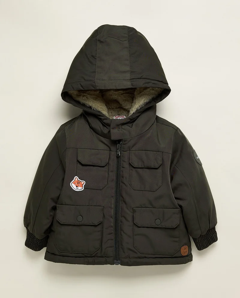 أر أند بي Solid Hooded Jacket with Zipper Closure