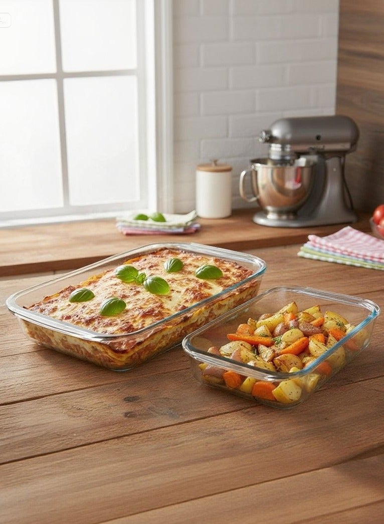Guzel 2-Piece Rectangular Glass Oven Baking Dish Set, Sizes Medium 1.0L, Large 2.2L - Image 1