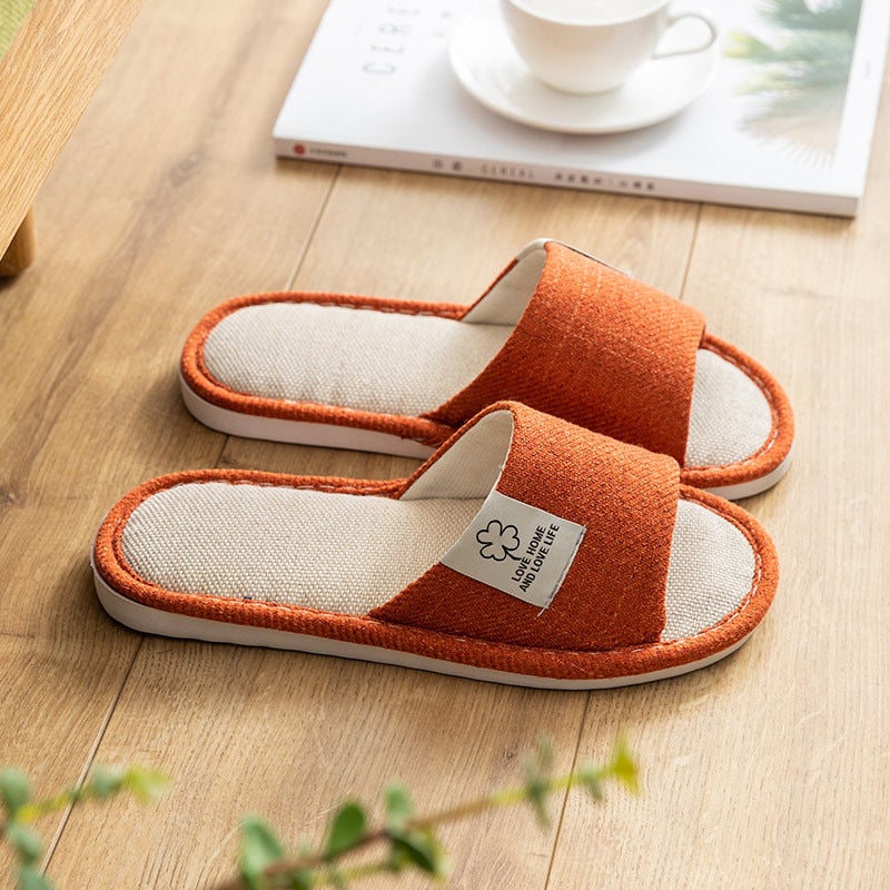 Linen Slippers Unisex Indoor Non-Slip Home Shoes Orange