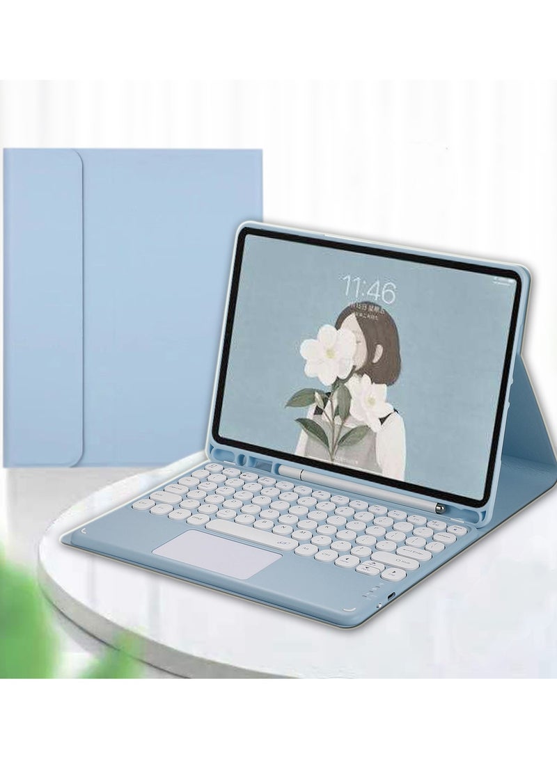 غطاء لوحة مفاتيح متوافق مع سامسونج جالاكسي تاب إس 10+ / إس 10 بلس 12.4 بوصة (2024)، لوحة مفاتيح لاسلكية قابلة للفصل بأزرار مستديرة ولوحة لمس، غطاء جلدي مع فتحة للقلم - يحول جهازك اللوحي إلى كمبيوتر محمول بكفاءة.