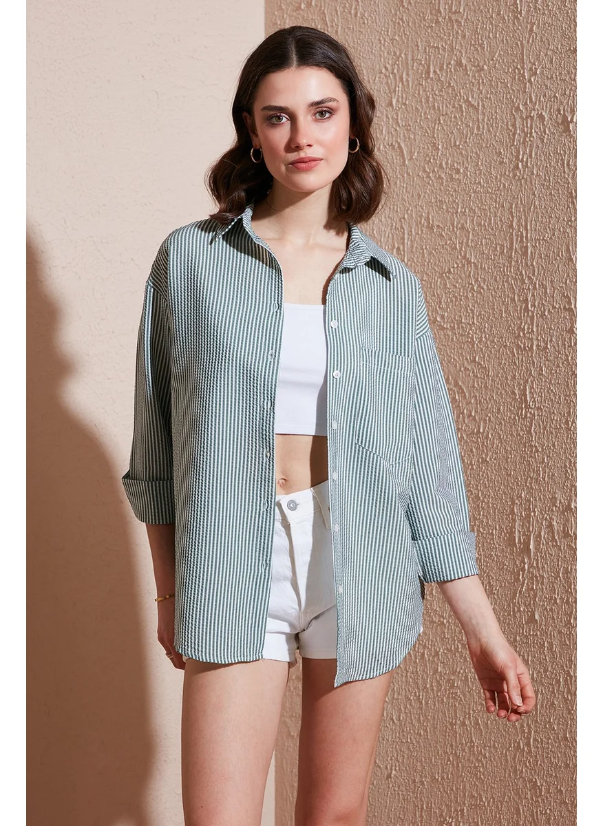 Lela Regular Fit Long Sleeve Pocket Striped Shirt Women's Shirt 6772895