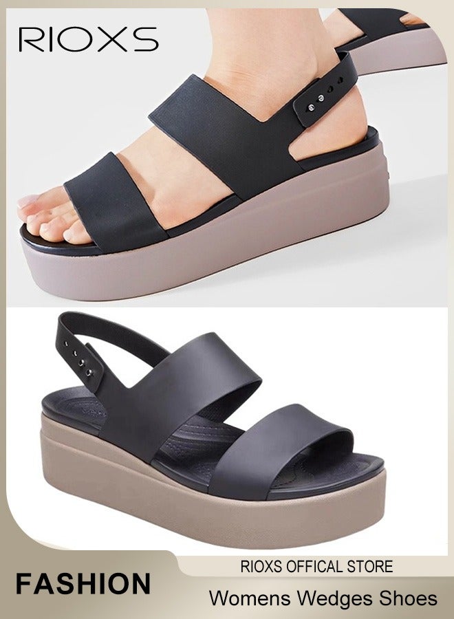 RIOXS Brooklyn Low Wedges Platform Sandals Comfy Open Toe Flats for Casual Beach  - Image 1
