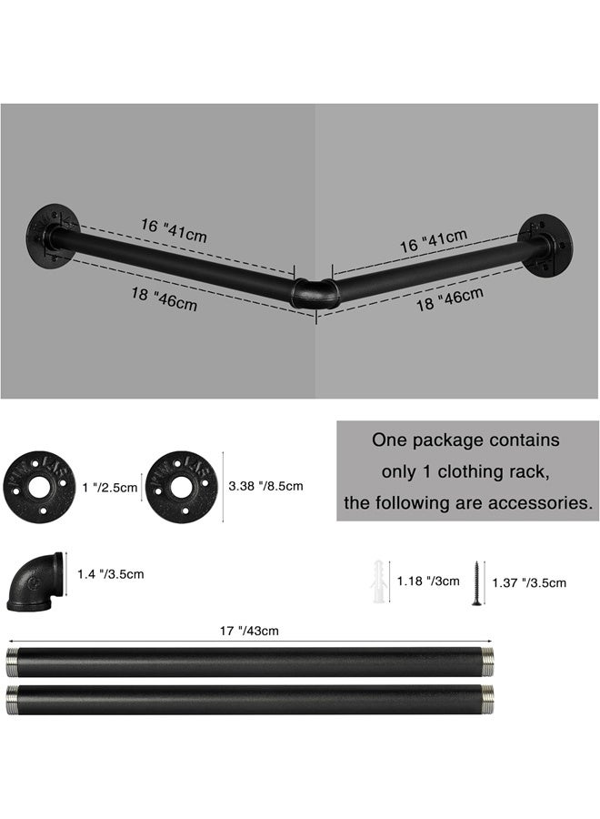 DUNISO Industrial Pipe Clothing Rack,Iron Wall Mounted Right Angle Corner Clothing Rack with Screws，DIY Home Storage Display,Space Saving, Sturdy and Durable,for Closet, Laundry Room, or Retail Store，18.1",Black - Image 2