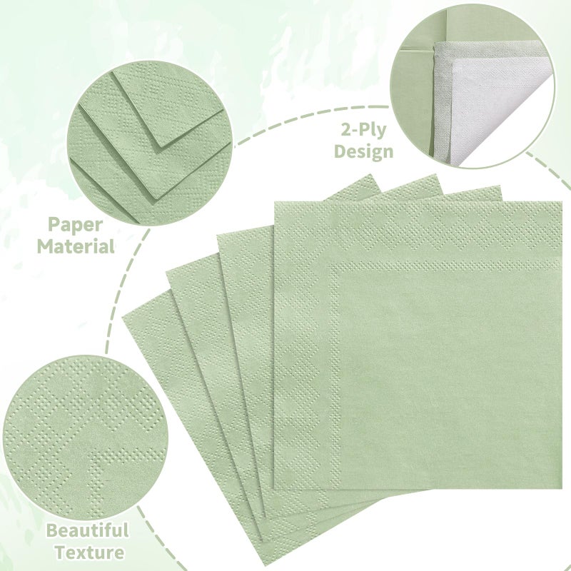 NatNarr 120 Pcs Cocktail Napkins Sage Green Napkins Disposable Wedding Napkins Sage Green Dessert Napkin for Birthday Baby Bridal Shower, Tea Party, 5 x 5 Inch - Image 3