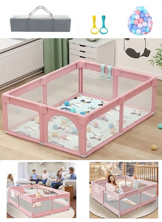 Bukela Playpen, Pink Baby Playpen with Anti-Slip Base & Free Ocean Balls - 200x180cm Safe Activity Center for Indoor/Outdoor Toddler Play Yard and Storage Bag - Image 1
