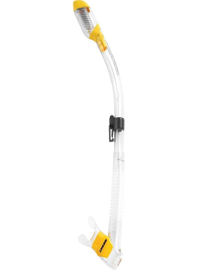 CRESSI Supernova Dry Snorkel with Valve and Splash Guard for Snorkeling and Freediving, Silicone Mouthpiece with Purge Valve and Quick Attachment, Unisex, Transparent/Yellow, One Size - Image 1
