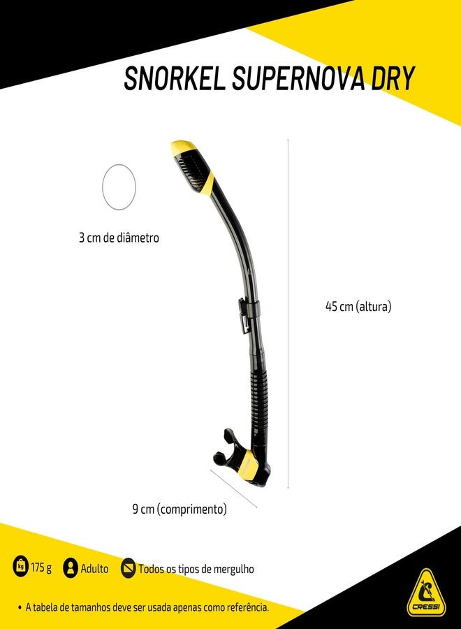 CRESSI Supernova Dry Snorkel with Valve and Splash Guard for Snorkeling and Freediving, Silicone Mouthpiece with Purge Valve and Quick Attachment, Unisex, Transparent/Yellow, One Size - Image 5