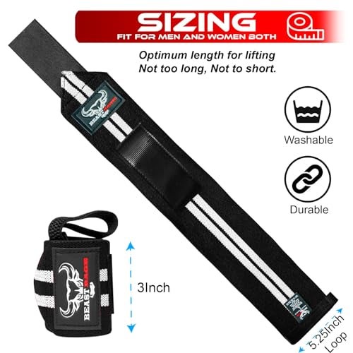 BEAST RAGE® Wrist Wraps for Weightlifting Adjustable Lifting Straps & Wrist Straps with Thumb Loop for Enhanced Gym Support, Wrist Support for Powerlifting, Bodybuilding and Gym Workout (White) - Image 5