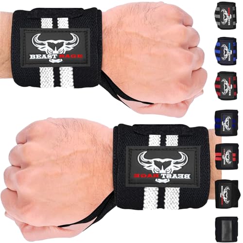 BEAST RAGE® Wrist Wraps for Weightlifting Adjustable Lifting Straps & Wrist Straps with Thumb Loop for Enhanced Gym Support, Wrist Support for Powerlifting, Bodybuilding and Gym Workout (White) - Image 1