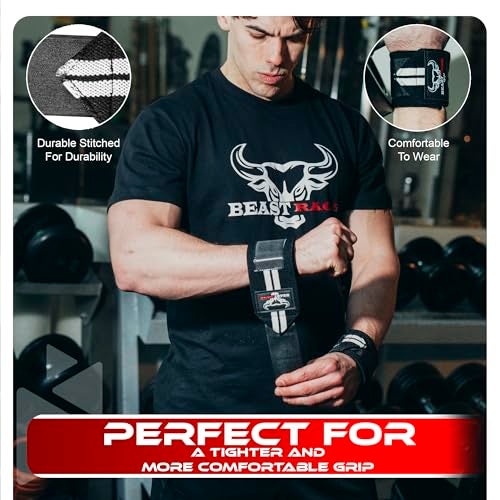 BEAST RAGE® Wrist Wraps for Weightlifting Adjustable Lifting Straps & Wrist Straps with Thumb Loop for Enhanced Gym Support, Wrist Support for Powerlifting, Bodybuilding and Gym Workout (White) - Image 2
