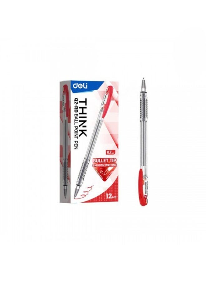 Deli EQ2-rd Ball Point Pen 24 -Pieces, 0.7 mm Bullet Tip,Red (2 pack). - Image 1