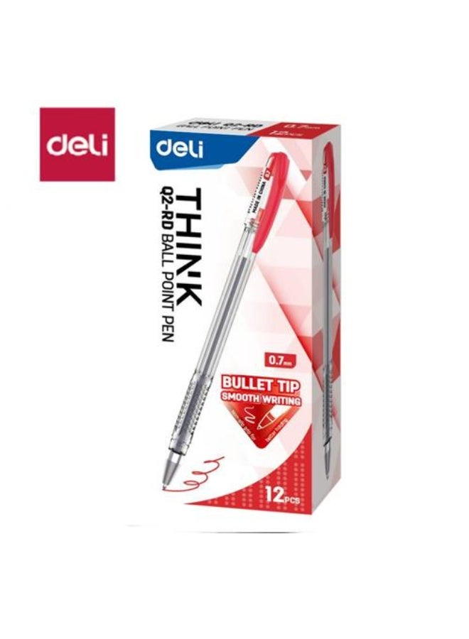 Deli EQ2-rd Ball Point Pen 24 -Pieces, 0.7 mm Bullet Tip,Red (2 pack). - Image 2
