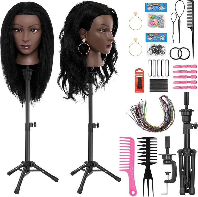 TwoWin Mannequin Head with Human Hair 20" Cosmetology Manikin Doll Head with 100% Real Human Hair for Braiding Hairdresser Practice Styling with 30" Tripod Set - Image 1
