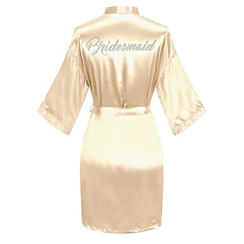 Valennia 6 Pieces Bridal Shower Bathrobe For Bride and Bridesmaid Robe With Rhinestone Getting Ready Kimono Gown - Image 3