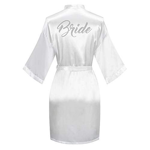 Valennia 6 Pieces Bridal Shower Bathrobe For Bride and Bridesmaid Robe With Rhinestone Getting Ready Kimono Gown - Image 5