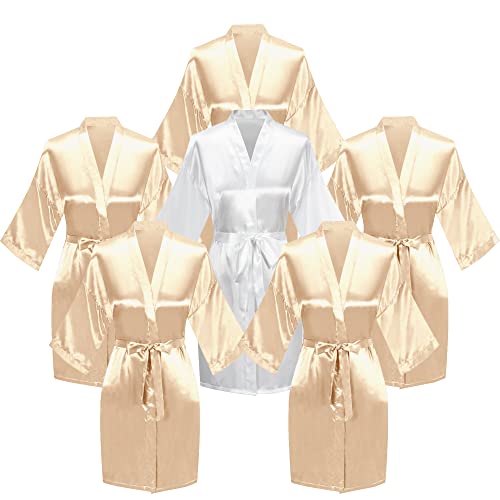 Valennia 6 Pieces Bridal Shower Bathrobe For Bride and Bridesmaid Robe With Rhinestone Getting Ready Kimono Gown - Image 2