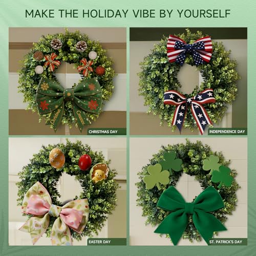 IPLNTS 20” Wreaths for Front Door,Spring and Summer Eucalyptus Wreath,Outdoor Green Door Wreath for All Seasons Porch Living Room Bedroom Window Wall Indoor Outdoor Farmhouse Home Decoration - Image 5