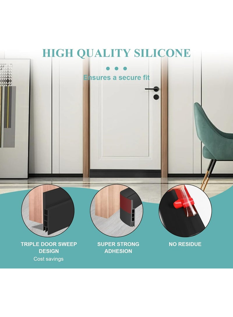3-Layer Door Seal Strip, Door Draft Stopper, Bottom Seal Strip, Adhesive Draft Blocker for Exterior & Interior Doors, Dust, Air, Soundproof, Weather Stripping 1m (Black) - Image 5