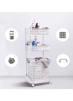 RollsTimi  3-Tier Laundry Basket With Wheels White 44x32.5x103cm  - Image 1