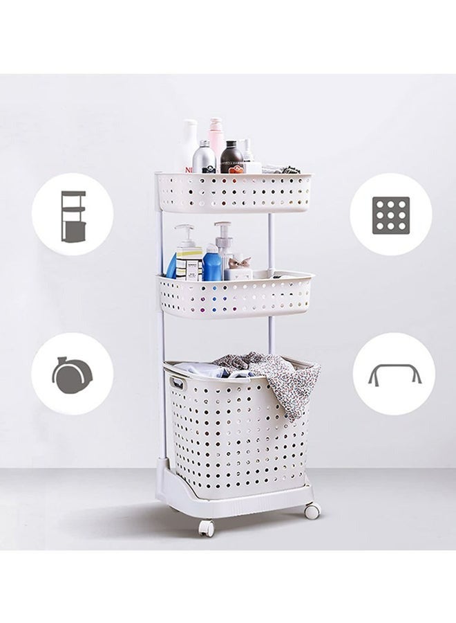 RollsTimi  3-Tier Laundry Basket With Wheels White 44x32.5x103cm - Image 1