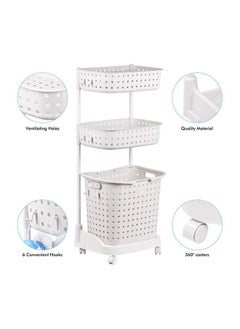 RollsTimi  3-Tier Laundry Basket With Wheels White 44x32.5x103cm  - Image 4