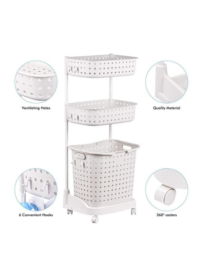 RollsTimi  3-Tier Laundry Basket With Wheels White 44x32.5x103cm - Image 4