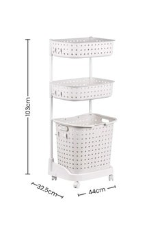 RollsTimi  3-Tier Laundry Basket With Wheels White 44x32.5x103cm  - Image 2