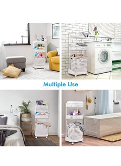RollsTimi  3-Tier Laundry Basket With Wheels White 44x32.5x103cm  - Image 5