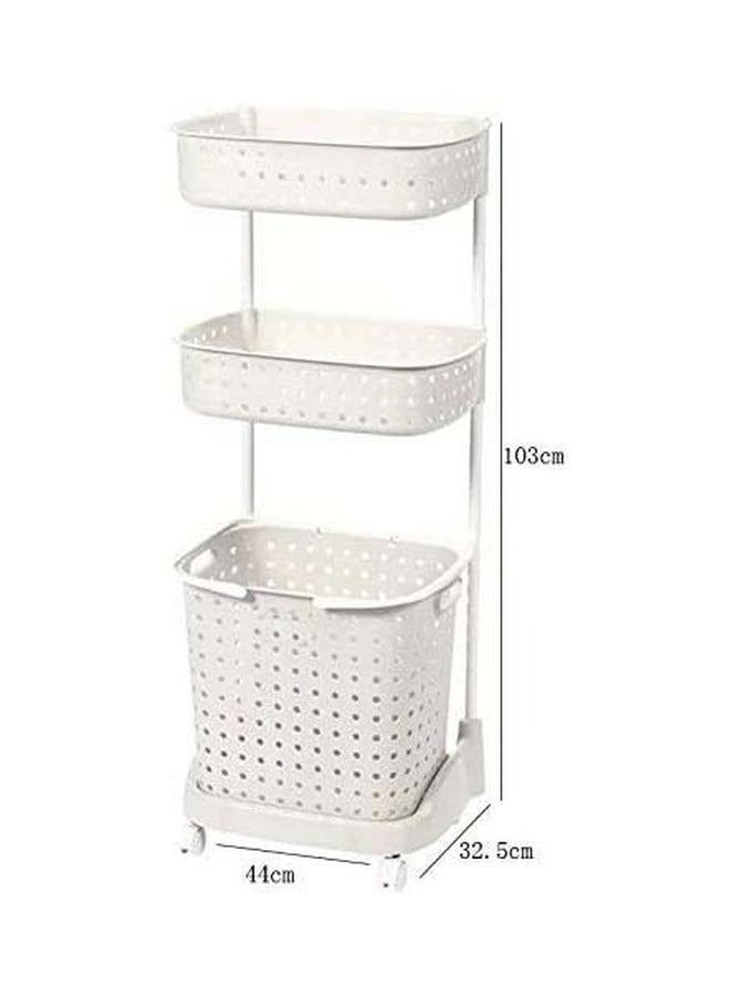 RollsTimi  3-Tier Laundry Basket With Wheels White 44x32.5x103cm - Image 3