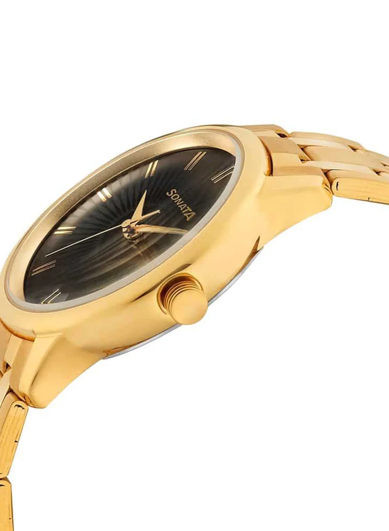 Sonata Men's Analog Round Shape Metal Wrist Watch 7134YM02 - 47 Mm