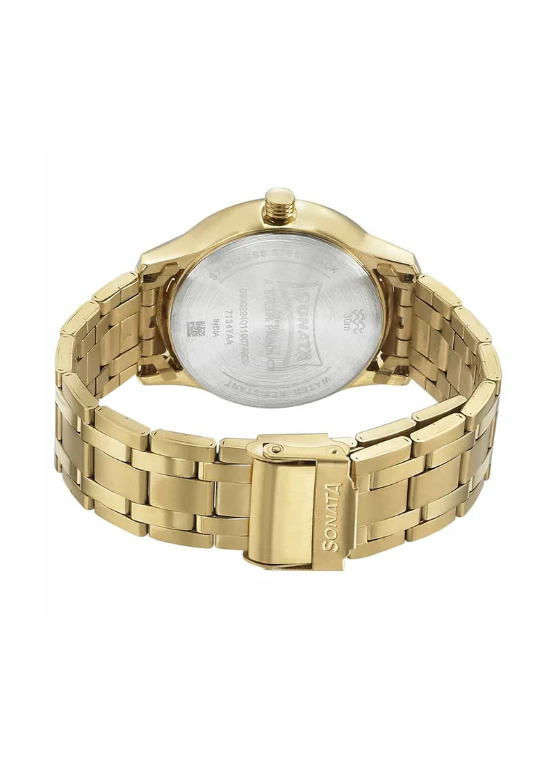 Sonata Men's Analog Round Shape Metal Wrist Watch 7134YM02 - 47 Mm