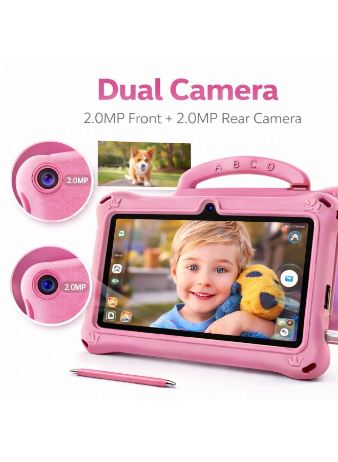Telzeal P603 Kids Tablet 7 Inch HD (6GB RAM + 128GB) Android 13, Dual Camera, 3000mAh Battery, WiFi, Shockproof EVA Handle Case with Stylus, Stickers & Screen Protector – Pink - Image 5