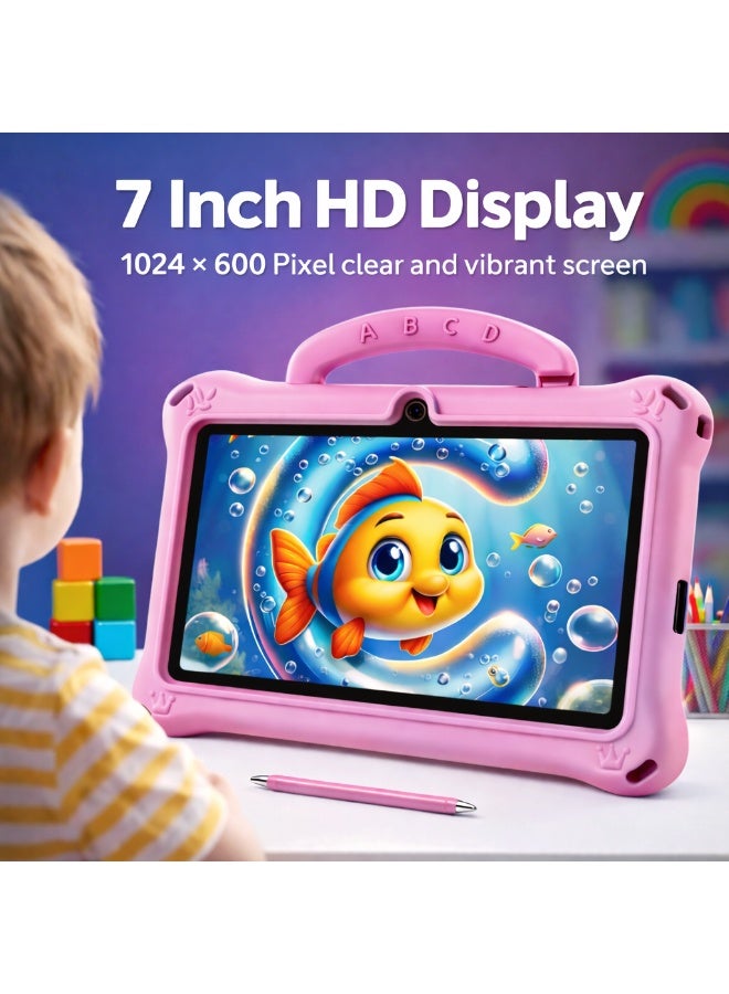 Telzeal P603 Kids Tablet 7 Inch HD (6GB RAM + 128GB) Android 13, Dual Camera, 3000mAh Battery, WiFi, Shockproof EVA Handle Case with Stylus, Stickers & Screen Protector – Pink - Image 2